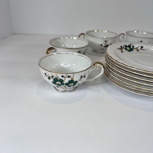 Antique Footed Teacup And Saucer Set Regal China‎ Occupied Japan Emerald Pattern - Picture 15 of 15